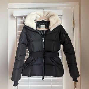 SAM. Women's Black Puffer Jacket with Belted Waist